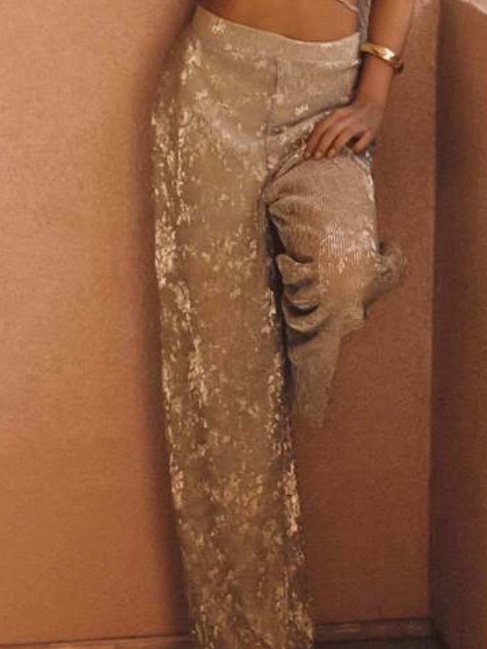 12th Tribe metallic gold Wide-Leg Pants